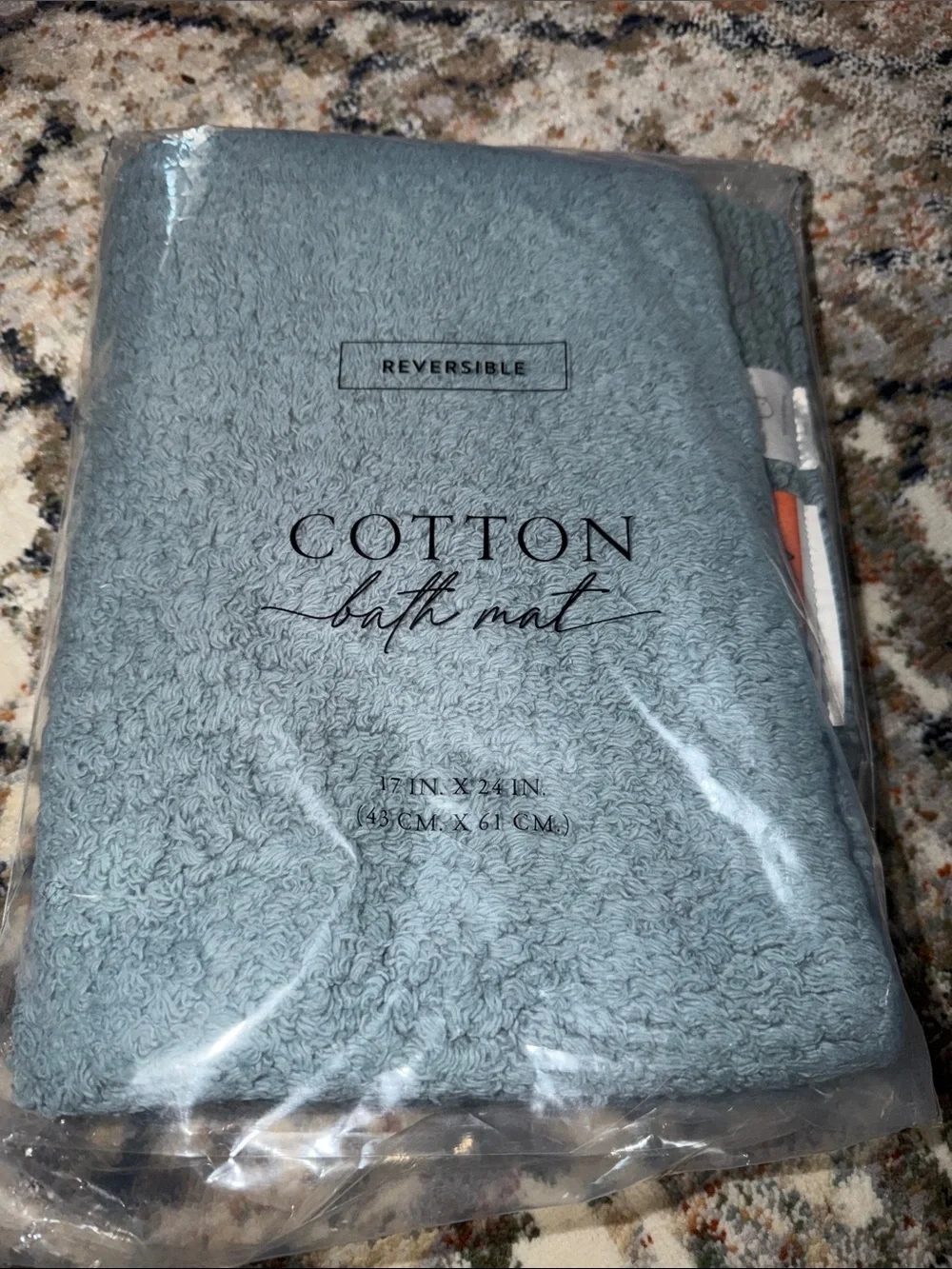 Two Cotton Reversible Bath Mats - blue